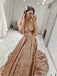 Sparkly Straps V Neck Long Prom Dresses with Sequin Evening Dress