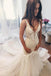 gorgeous ivory tulle mermaid v-neck lace backless wedding dresses dtw255