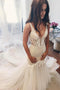 Gorgeous Ivory Tulle Mermaid V-Neck Lace Backless Wedding Dresses