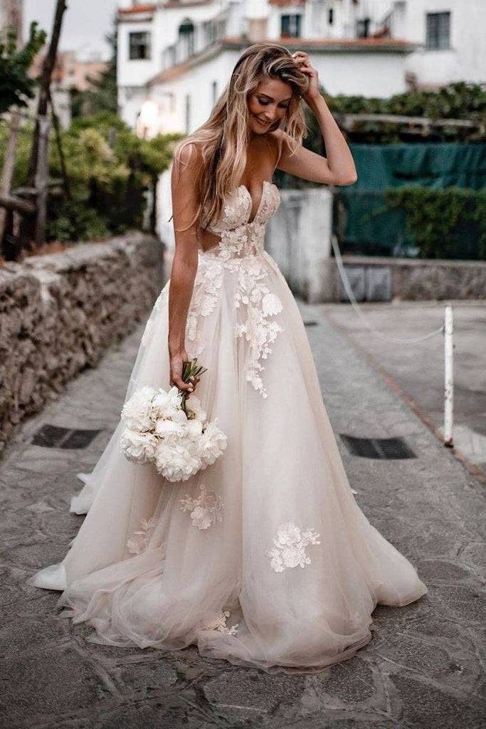 backless boho wedding dress tulle rustic bridal gown with appliques dtw54