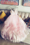 Simple A-line V-neck Tulle Pink Prom Dress, Princess Pink Bridal Gown