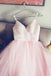 Simple A-line V-neck Tulle Pink Prom Dress, Princess Pink Bridal Gown