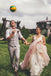 Sheer Round Neckline Pink Wedding Dress Backless Bridal Gown With Lace Appliques