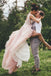 Sheer Round Neckline Pink Wedding Dress Backless Bridal Gown With Lace Appliques