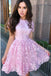 short sleeve lace pink homecoming dresses with appliques dth363