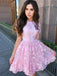 Short Sleeve Lace Pink Homecoming Dresses With Appliques