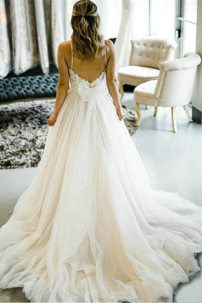 Lovely A-line Straps Wedding Dresses Backless Tulle Bridal Gown