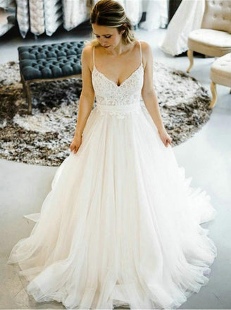 Lovely A-line Straps Wedding Dresses Backless Tulle Bridal Gown