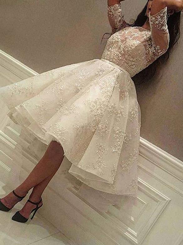 Women Short Sleeve Short Evening Party Dress, Lace Short Prom Dress