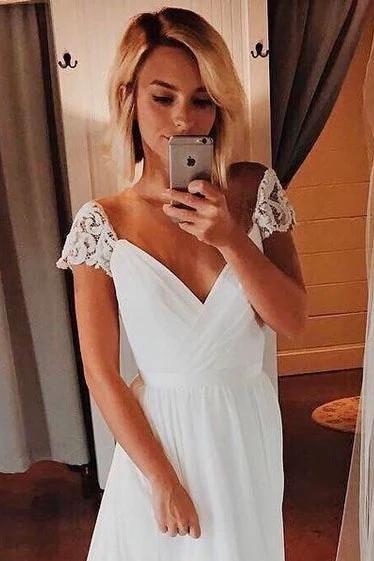 Simple Chiffon Wedding Dresses Bohemian Beach Bridal Gowns With Sleeves
