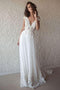 A-line V-neck Cap Sleeves Chiffon Beach Wedding Dresses With Appliques