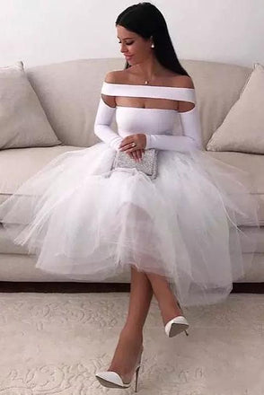 sexy white homecoming dress for women long sleeve short evening party dress dtp786