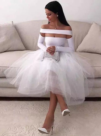 Sexy White Homecoming Dress for Women Long Sleeve Short Evening Party Dress