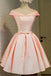simple sweet 16 homecoming dress off shoulder satin short prom dress dth369