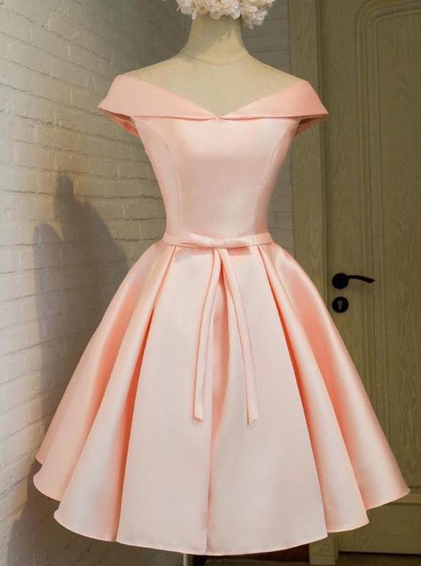 Off Shoulder Satin Short Prom Dress, Simple Sweet 16 Homecoming Dress
