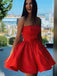 Simple Red Satin Strapless Short Homecoming Dresses Party Dresses
