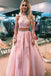 halter two piece pink tulle prom dress with beaded appliques dtp534