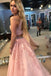 Halter Two Piece Pink Tulle Prom Dress With Beaded Appliques