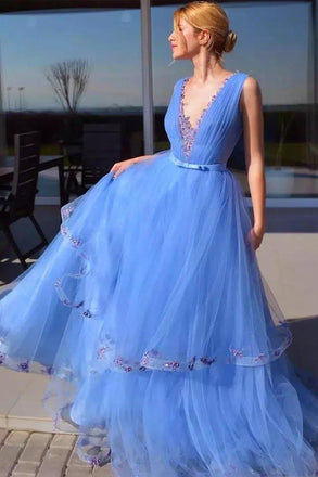 cinderella blue prom dresses pageant dress with appliques dtp819