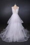 Princess V Neck Tulle Backless Wedding Dresses With Layered