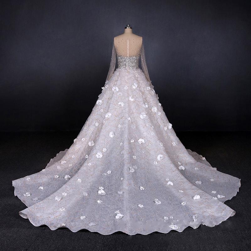 Gorgeous Long Sleeves Flowers Ball Gown Wedding Dress With Sequin Beaded