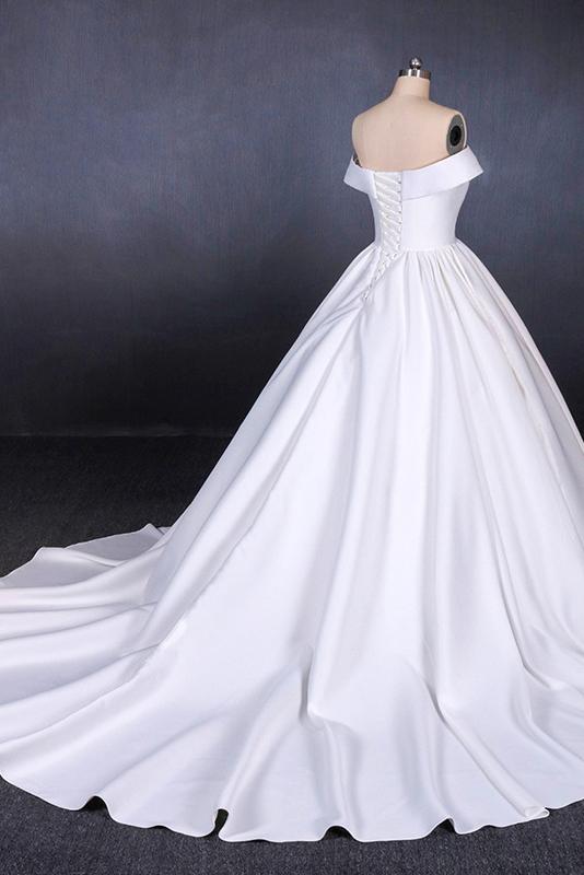 Off Shoulder Satin Simple Wedding Dresses Elegant Long Bridal Dress