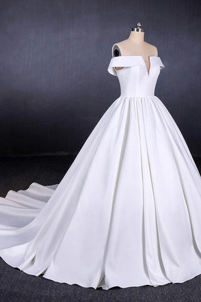 off shoulder satin simple wedding dresses elegant long bridal dress dtw286