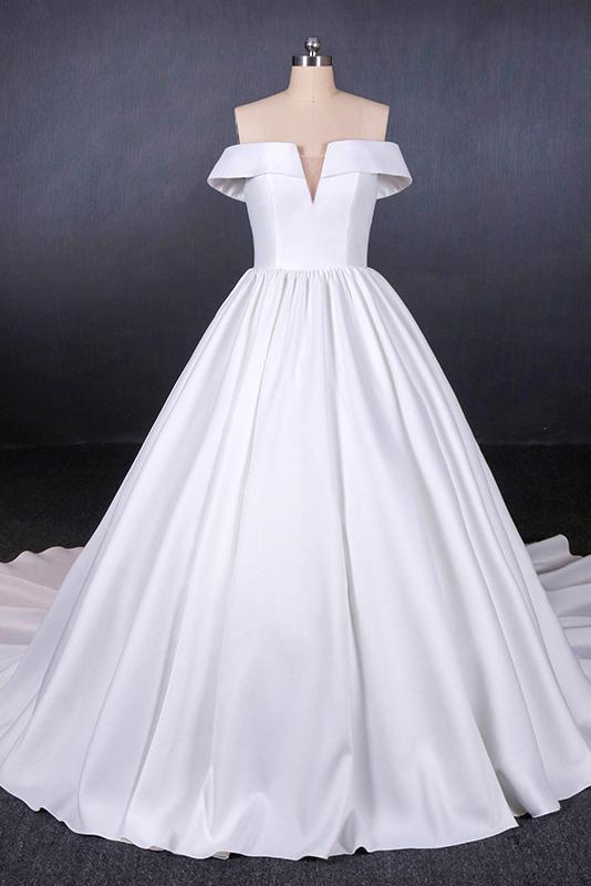 Off Shoulder Satin Simple Wedding Dresses Elegant Long Bridal Dress