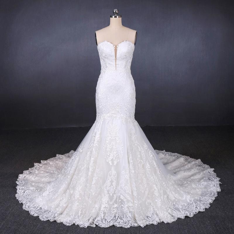 sweetheart neckline mermaid lace wedding dresses with applique dtw310