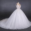Round Appliques Ball Gown Tulle Wedding Dresses With Button Back