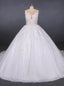 Round Appliques Ball Gown Tulle Wedding Dresses With Button Back