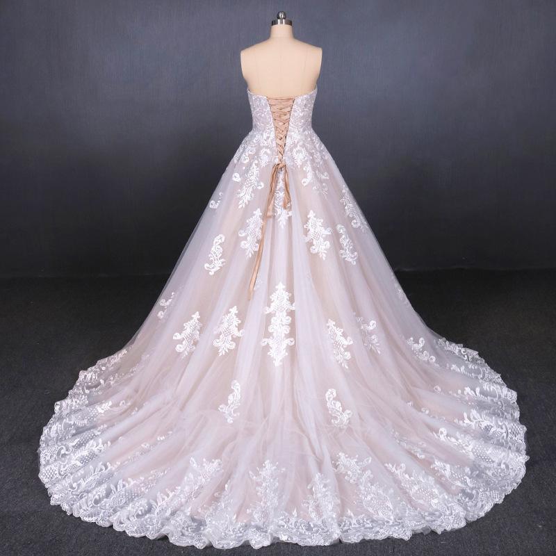 strapless ball gown lace wedding dresses with appliques dtw311