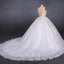 Round Appliques Ball Gown Tulle Wedding Dresses With Button Back