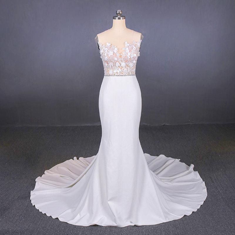 See-Through Neckline Lace Appliques Mermaid Wedding Dresses