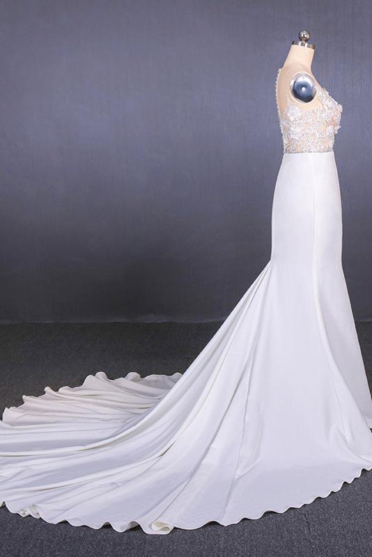 See-Through Neckline Lace Appliques Mermaid Wedding Dresses