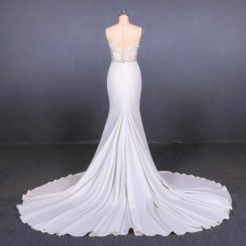 See-Through Neckline Lace Appliques Mermaid Wedding Dresses