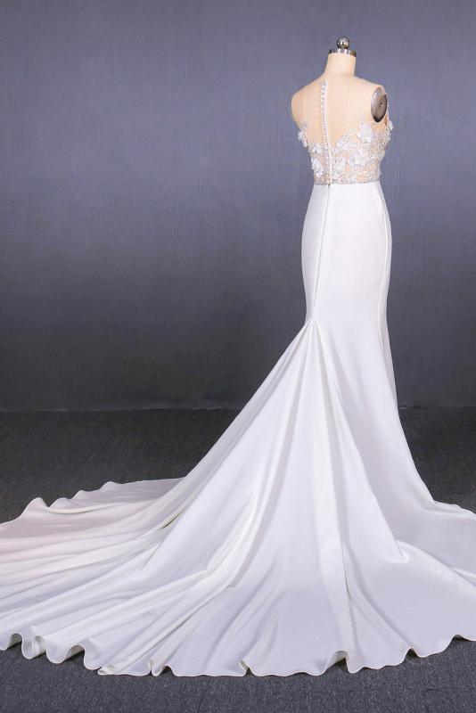 See-Through Neckline Lace Appliques Mermaid Wedding Dresses