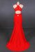 Halter Red Prom Dresses Mermaid Long Evening Dress With Cut Out Back