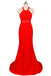 halter red prom dresses mermaid long evening dress with cut out back dtp816