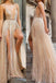 flowy glitter sparkle prom dresses backless evening dress with split dtp802