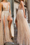 Flowy Glitter Sparkle Prom Dresses Backless Evening Dress With Split