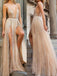 Flowy Glitter Sparkle Prom Dresses Backless Evening Dress With Split