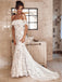 Elegant Ivory Off Shoulder Mermaid Beach Lace Wedding Dress