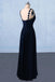 New Flower Straps V-neck Navy Blue Long Prom Evening Dresses