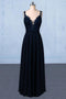 New Flower Straps V-neck Navy Blue Long Prom Evening Dresses