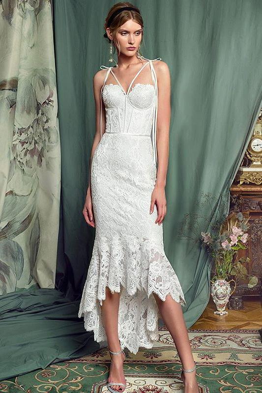 lace wedding dress simple spaghetti-straps lace sheath prom dress dtw280