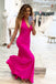Pink Mermaid V Neck Prom Dresses, Long Simple Sparkly Gown