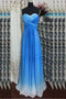 Cut Out Beading Back Long Prom Dress, Sweetheart Blue Ombre Formal Dress