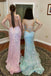 Pink Sequin Backless One Shoulder High Slit Prom Dresses, Sparkly Long Mermaid Dresses