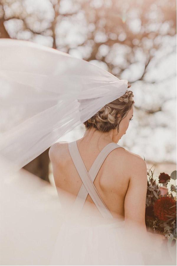 Elegant Ivory A-line V-Neck Tulle Wedding Dress with Lace